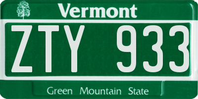 VT license plate ZTY933