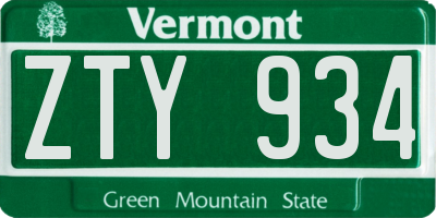 VT license plate ZTY934