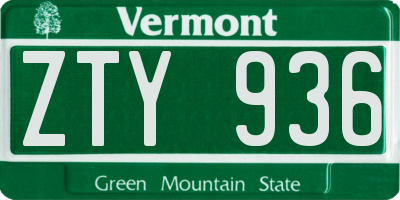 VT license plate ZTY936