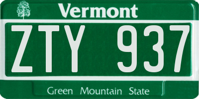 VT license plate ZTY937