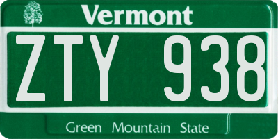 VT license plate ZTY938