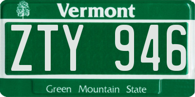 VT license plate ZTY946