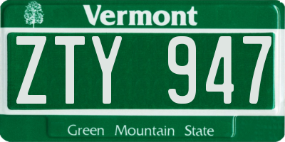 VT license plate ZTY947