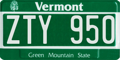 VT license plate ZTY950