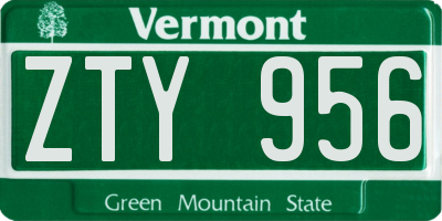 VT license plate ZTY956