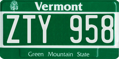 VT license plate ZTY958