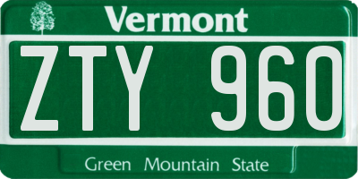VT license plate ZTY960
