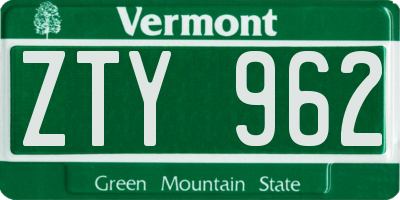 VT license plate ZTY962