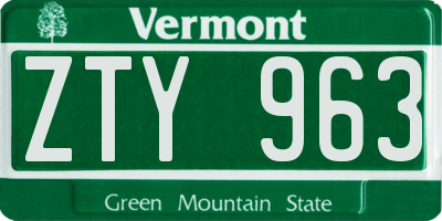VT license plate ZTY963