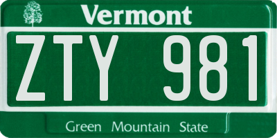VT license plate ZTY981
