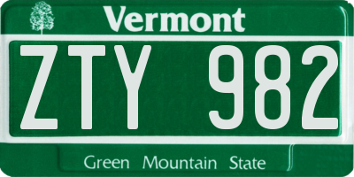 VT license plate ZTY982