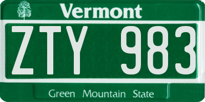 VT license plate ZTY983