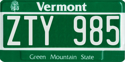 VT license plate ZTY985
