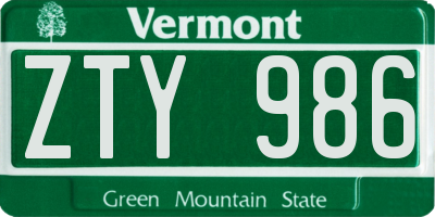 VT license plate ZTY986