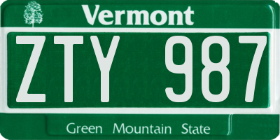 VT license plate ZTY987
