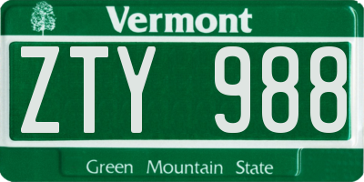 VT license plate ZTY988