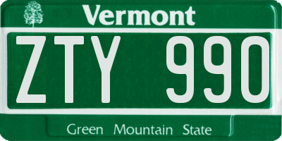 VT license plate ZTY990