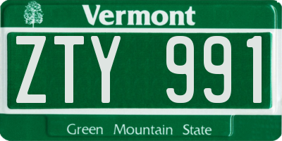 VT license plate ZTY991