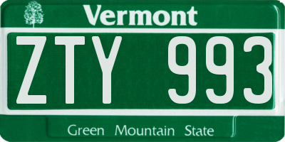 VT license plate ZTY993