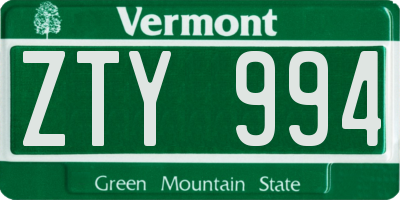 VT license plate ZTY994