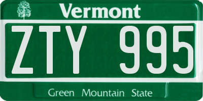 VT license plate ZTY995