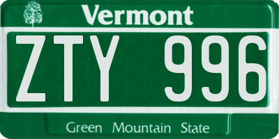 VT license plate ZTY996