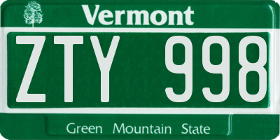 VT license plate ZTY998