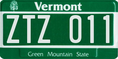 VT license plate ZTZ011