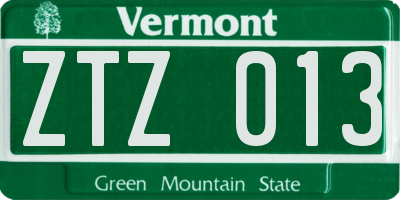 VT license plate ZTZ013