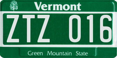 VT license plate ZTZ016