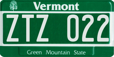 VT license plate ZTZ022