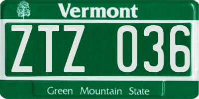 VT license plate ZTZ036