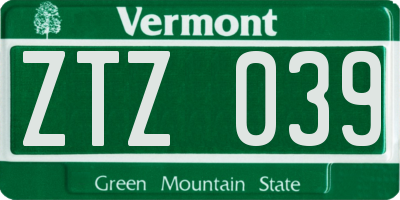 VT license plate ZTZ039