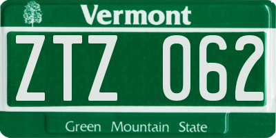 VT license plate ZTZ062