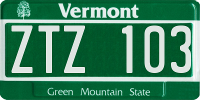 VT license plate ZTZ103