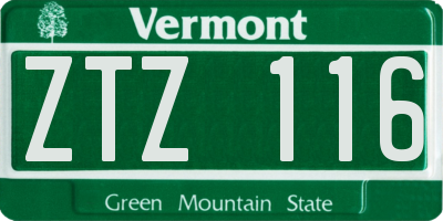 VT license plate ZTZ116