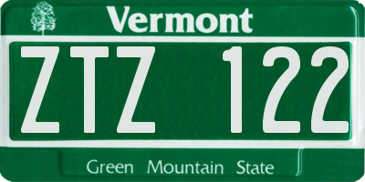 VT license plate ZTZ122