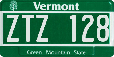 VT license plate ZTZ128