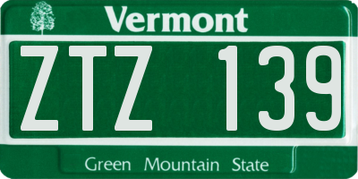 VT license plate ZTZ139