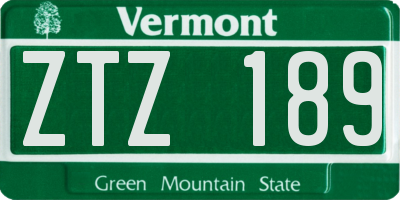 VT license plate ZTZ189