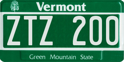 VT license plate ZTZ200