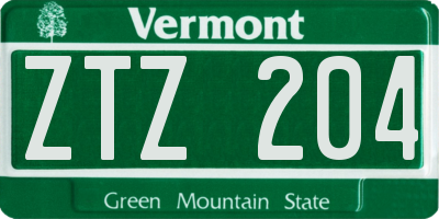 VT license plate ZTZ204