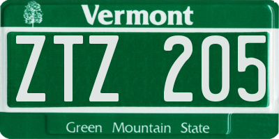 VT license plate ZTZ205
