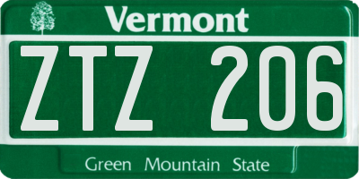 VT license plate ZTZ206