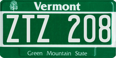 VT license plate ZTZ208