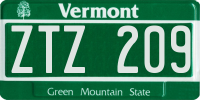 VT license plate ZTZ209