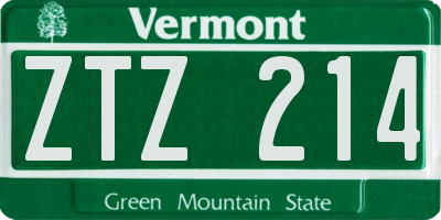 VT license plate ZTZ214