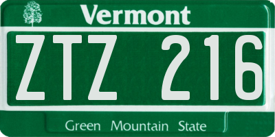 VT license plate ZTZ216