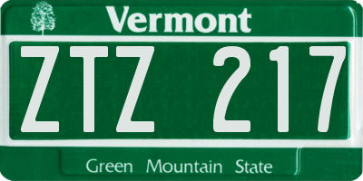 VT license plate ZTZ217