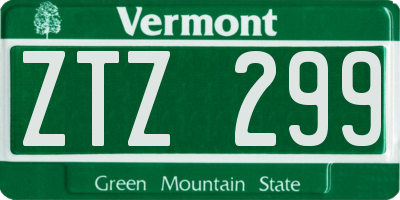 VT license plate ZTZ299